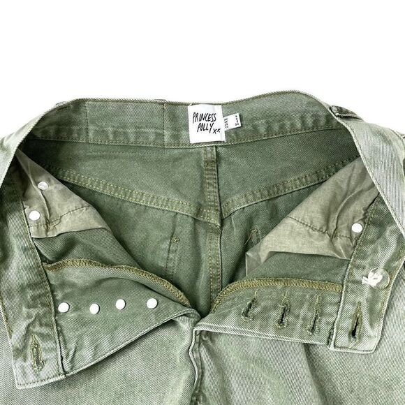 Princess Polly Holly Green Denim Asymmetric Button Fly Straight Leg Jeans Size 2 - Picture 5 of 9
